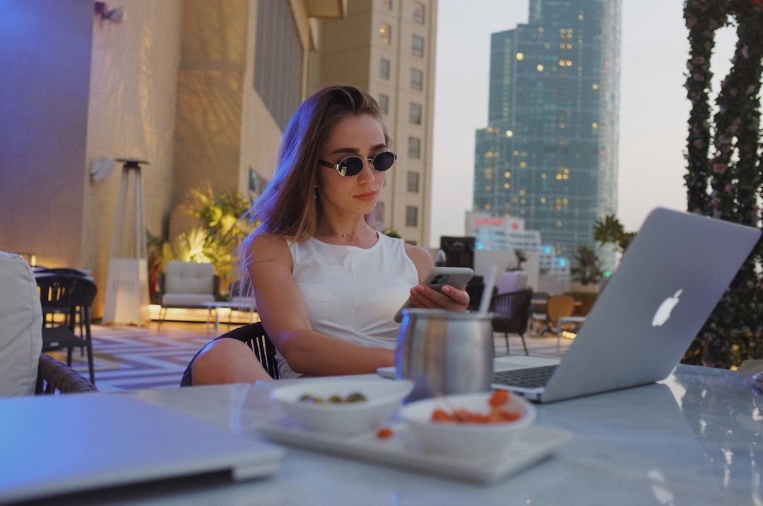 influential blogger at laptop