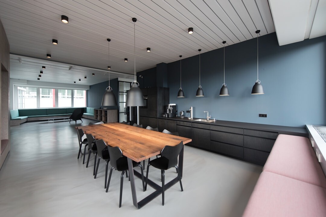Large conference room with a long table and chairs