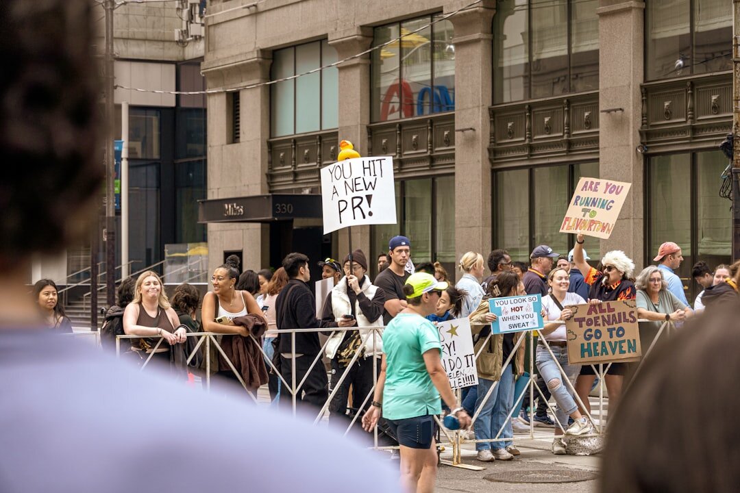 protesters in city street